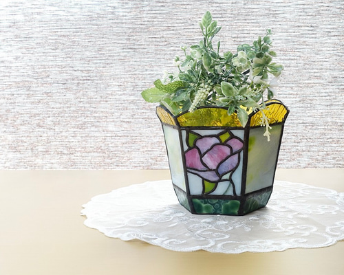 てめこステンドグラスランプ『植木鉢シリーズ盛花新作』 てめこ