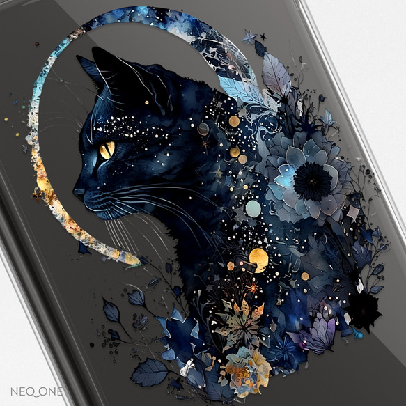 再販スマホケース iPhone Android 狼 ウルフ 黒猫 猫 夜空 宇宙 ユニセックス【月光の下 狼と黒猫 1】 5枚目の画像