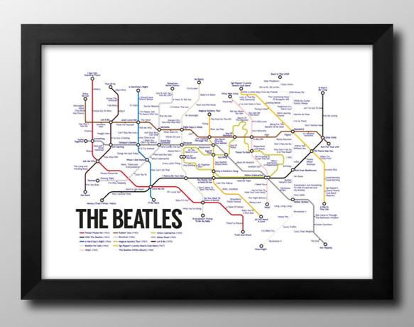 13058■ポスター　絵画　A3サイズ　『ビートルズ　タイトルマップ　The Beatles』　アート　イラスト　デザイ 1枚目の画像