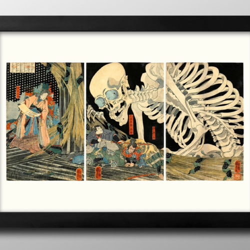 手摺 三社浮世絵札 額装 （手彫り手摺り木版画｜【公式