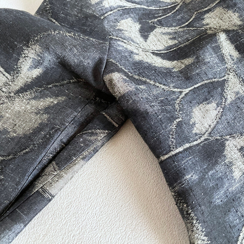 着物リメイク◇藍色×グレー紬のAラインシャツワンピース