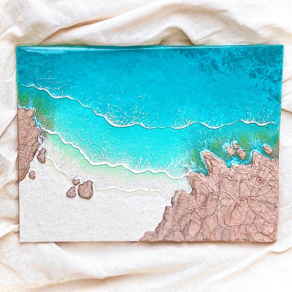海レジンアートパネル『〜My favorite beach〜』　アートパネル　壁掛け　インテリア　海　レジン 3枚目の画像