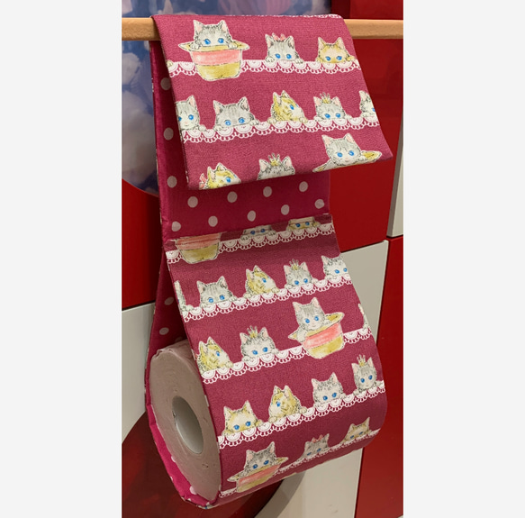 ネコ柄 猫柄 ねこ柄 ネコ柄トイレットペーパーホルダーカバー トイレ用品 1枚目の画像