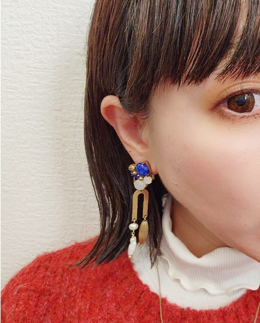 再販！！2way ヴィンテージブルーとオパールを合わせた一目惚れピアス/イヤリング