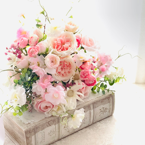 桜とバラのブーケ、春、ウェディングブーケ 造花ブーケ 薔薇