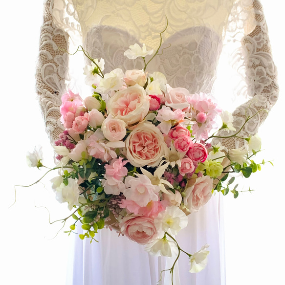 結婚式 ブーケ ウェディング ラウンド型 ピンク バラ