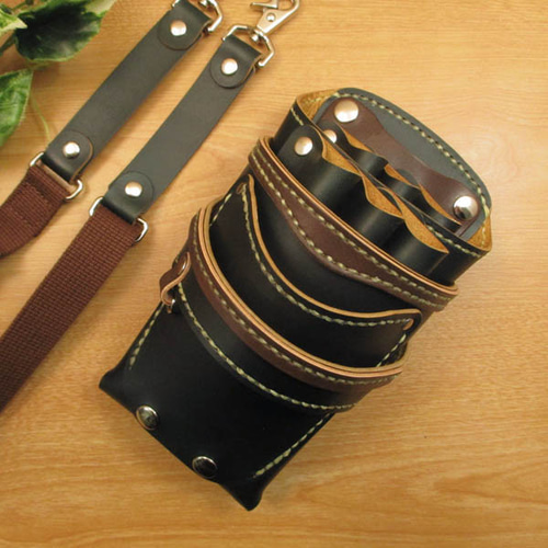 ダークグリーン＆焦げ茶8丁差し本革シザーケースSCA-143/CGA