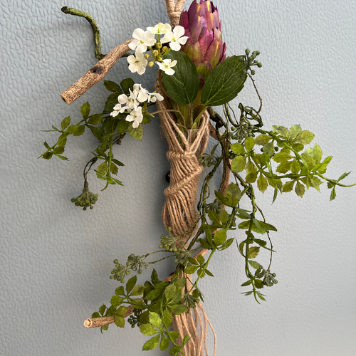 ハンドメイド 麻紐 壁掛け 一輪挿し ドライフラワー アーティ
