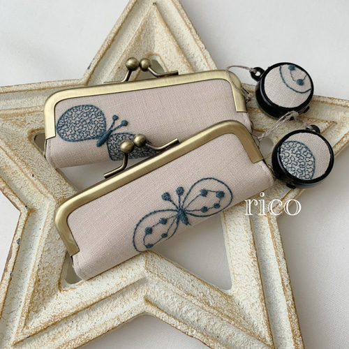 ミナペルホネンちょうちょ柄！！印鑑ケースmini朱肉付き♡ がま口 rico  