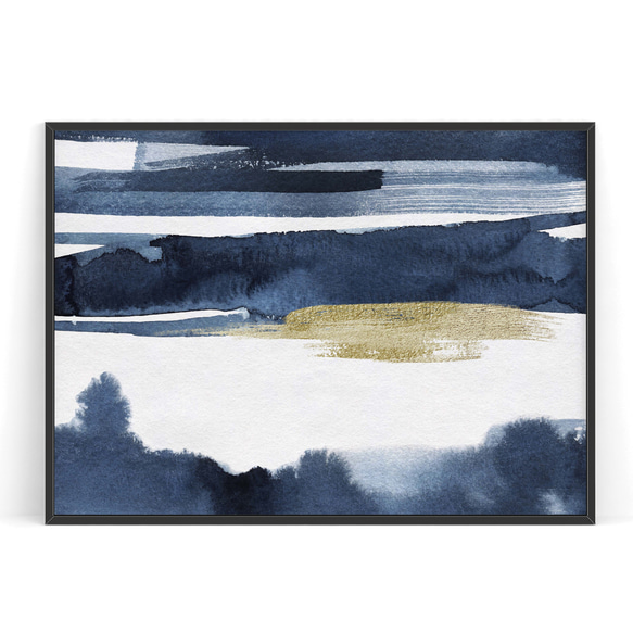 アートポスター【 nijimi01 】北欧アートでお部屋の模様替え  紺  抽象画 アブストラクト 2枚目の画像