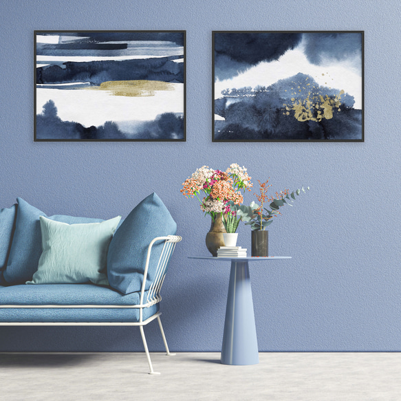 アートポスター【 nijimi01 】北欧アートでお部屋の模様替え  紺  抽象画 アブストラクト 4枚目の画像