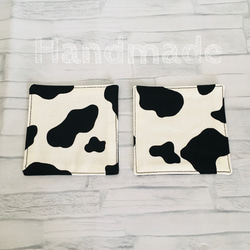 牛柄ホルスタインコースター２枚セット（白×黒） 1枚目の画像