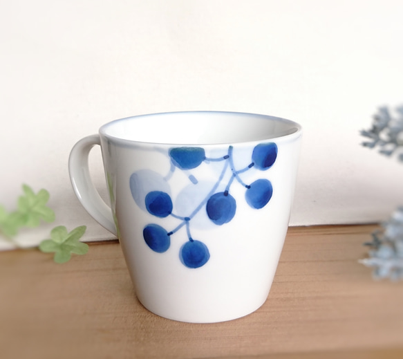 マグカップ（空森）手描き　九谷焼染付　陶器　　 4枚目の画像