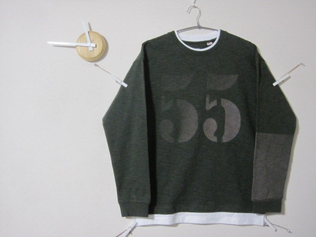 1点物　ロンＴ　重ね着風【55】霜降りカーキグリーン　カットソー　ロング/カットソー/重ね着/プレゼント