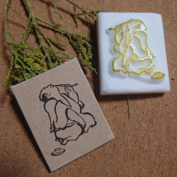 消しゴムはんこ☆葛飾北斎☆北斎漫画☆キセル はんこ・スタンプ