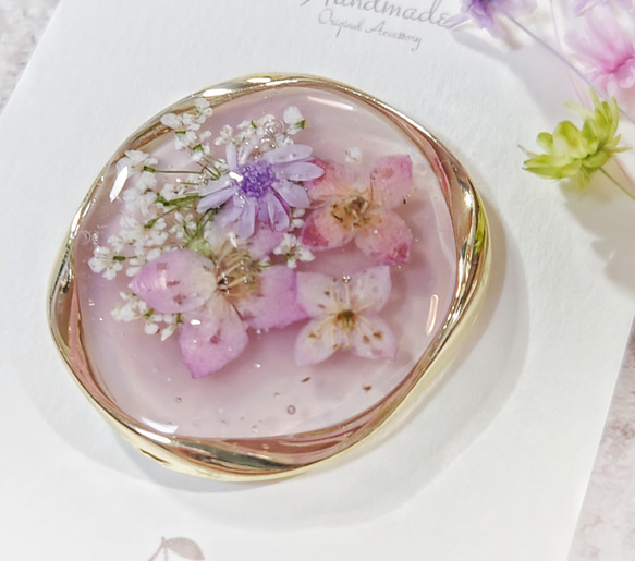 桜色のお花✾ボロニアピナータ　まどろみレジンのリングヘアゴム 8枚目の画像