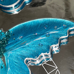 ブルー　バタフライ蝶々　レジン　トレー　お皿　コースター 3枚目の画像