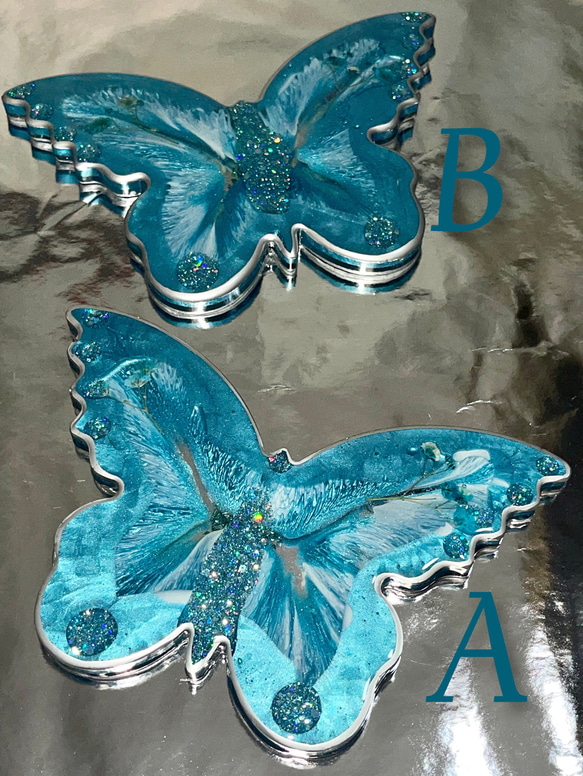 ブルー　バタフライ蝶々　レジン　トレー　お皿　コースター 6枚目の画像