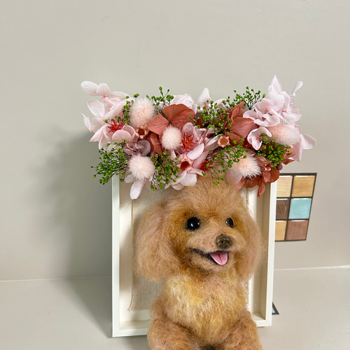 羊毛フェルト オーダー ワンちゃん フラワーフレーム 結婚式