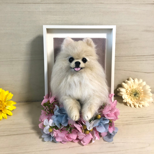 羊毛フェルト オーダー ワンちゃん フラワーフレーム 結婚式