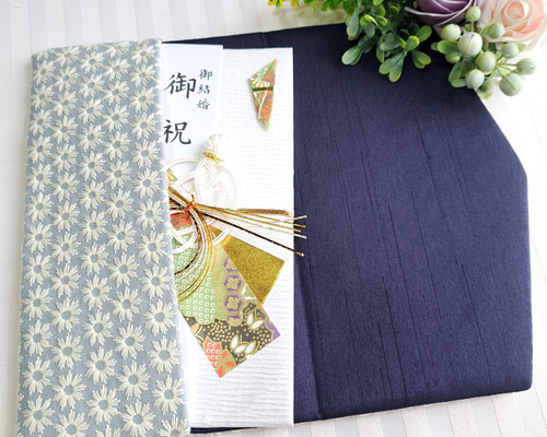 ☆新発売☆慶事用・刺繍花柄・ブルーグレーの袱紗/結婚式/ふくさ