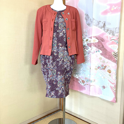 着物リメイク 鮫小紋からワンピース(リングウォーマー付) ワンピース  