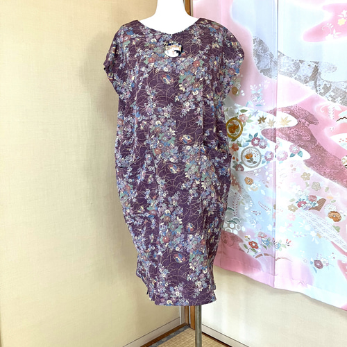 着物リメイク 鮫小紋からワンピース(リングウォーマー付) ワンピース  