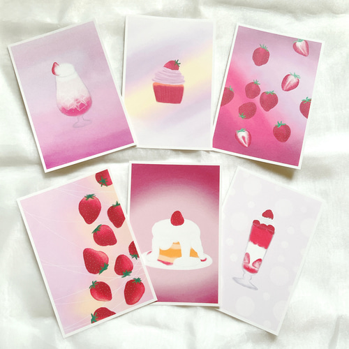 いちご　哀絶　原画ポストカード レトロ いちご 6枚セット ポストカード かわいい おしゃれ デザート