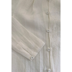 ロングリネンシャツ　チャイナドレス風　前に花刺繍リネンシャツ　長袖ロングシャツ　ホワイト　S-Lサイズ　L163　 12枚目の画像
