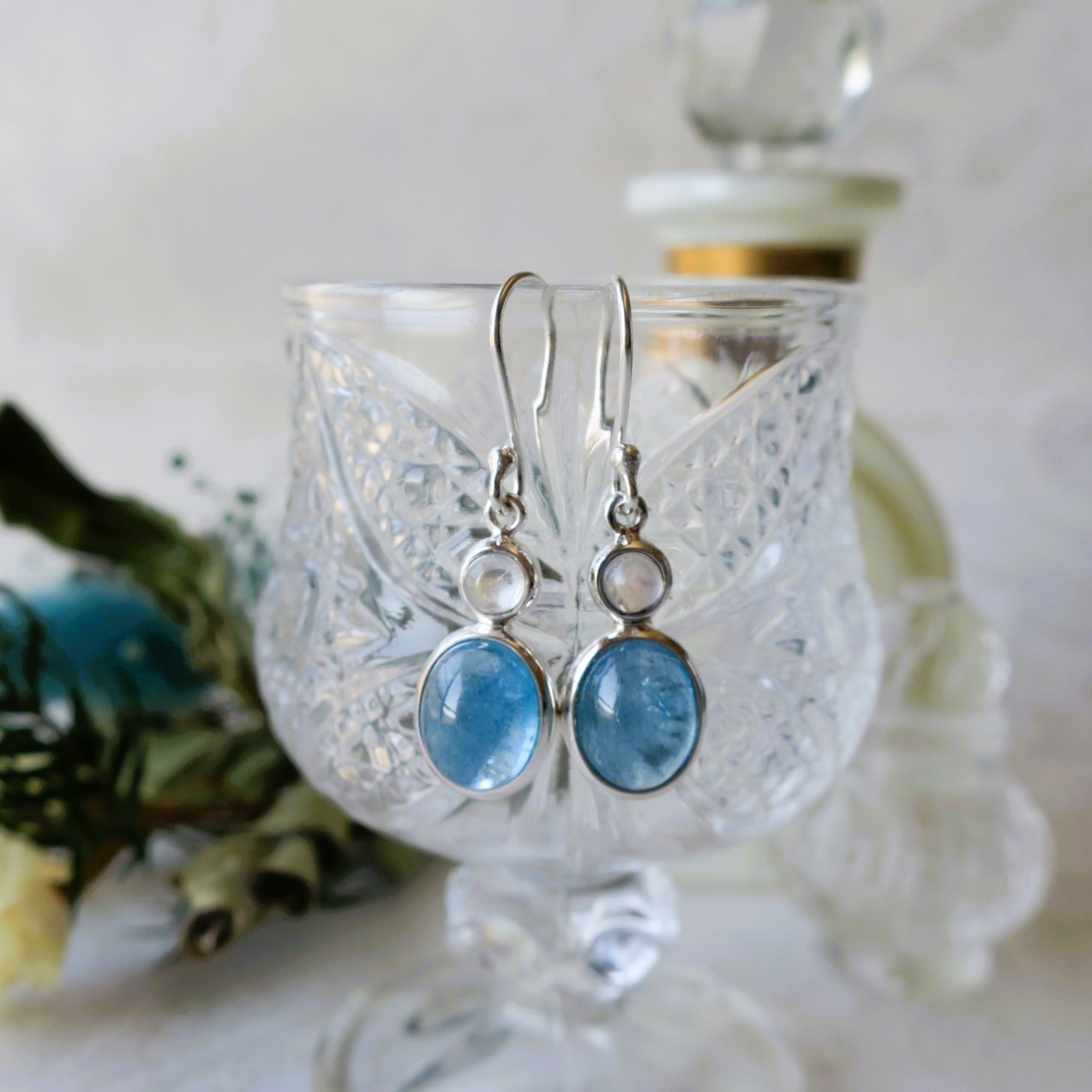 サンタマリア アクアマリン ブルームーンストーン ピアス フック 両耳 ｜天然石ジュエリー × 春の誕生石2025