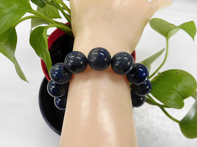 天然石 ラピスラズリ(無着色)15.4ｍｍ～16.2mm玉ブレスレット 内周18cm 　　230908527