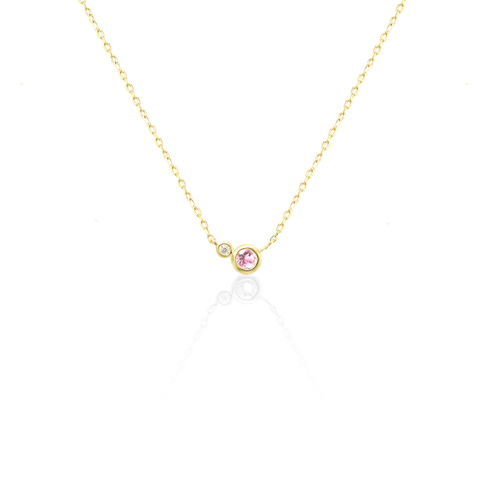 丸くて可愛い ツインズ 水玉 ペンダント 10月 誕生石 ピンクトルマリン & ダイヤモンド ネックレス [受注制作]