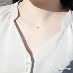 八月誕生石橄欖石與鑽石 K10 黃金包覆戒指雙胞胎項鍊 Miwa Jewelry 第7張的照片