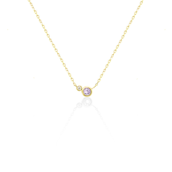 二月生日石紫水晶和鑽石 K10 黃金包覆戒指雙胞胎項鍊 Miwa Jewelry 第2張的照片
