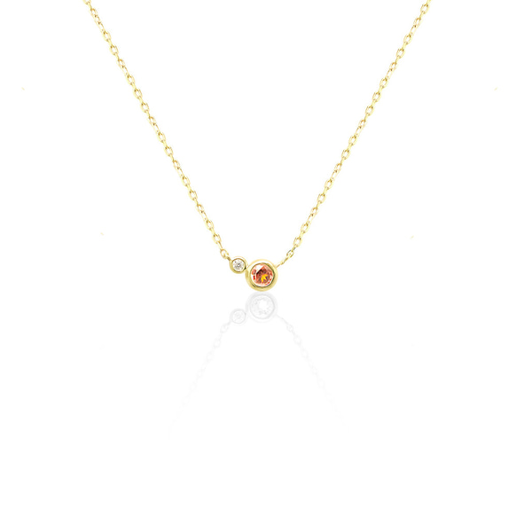 1月 誕生石 ガーネット と ダイヤモンド K10 イエローゴールド 覆輪 ツインズ ネックレス 美輪宝石 2枚目の画像