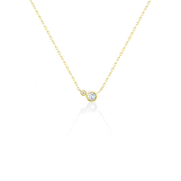3月 誕生石 アクアマリン と ダイヤモンド K10 イエローゴールド 覆輪 ツインズ ネックレス 美輪宝石 2枚目の画像