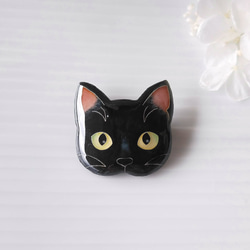 七宝焼き・猫のお顔ブローチ（大）☆黒猫 ③ 1枚目の画像
