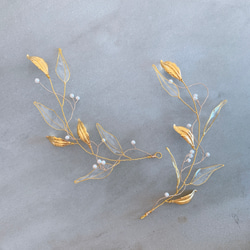 アメリカンフラワー 和装 ブライダル ウェディング ヘッドパーツ ヘアアクセサリー リーフ 成人式 ゴールド シンプル 1枚目の画像