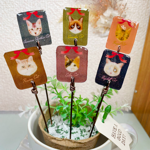 ぺんちゃんさま専用　ガーデンピック　ハンドメイド雑貨 ガーデンピック ハンドメイド 猫ちゃんのお顔ピック 猫 多肉植物