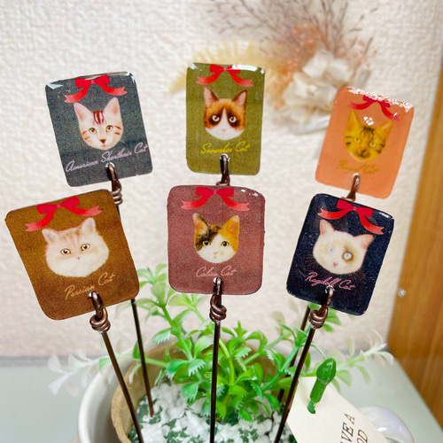 ガーデンピック ハンドメイド 猫ちゃんのお顔ピック 猫 多肉植物