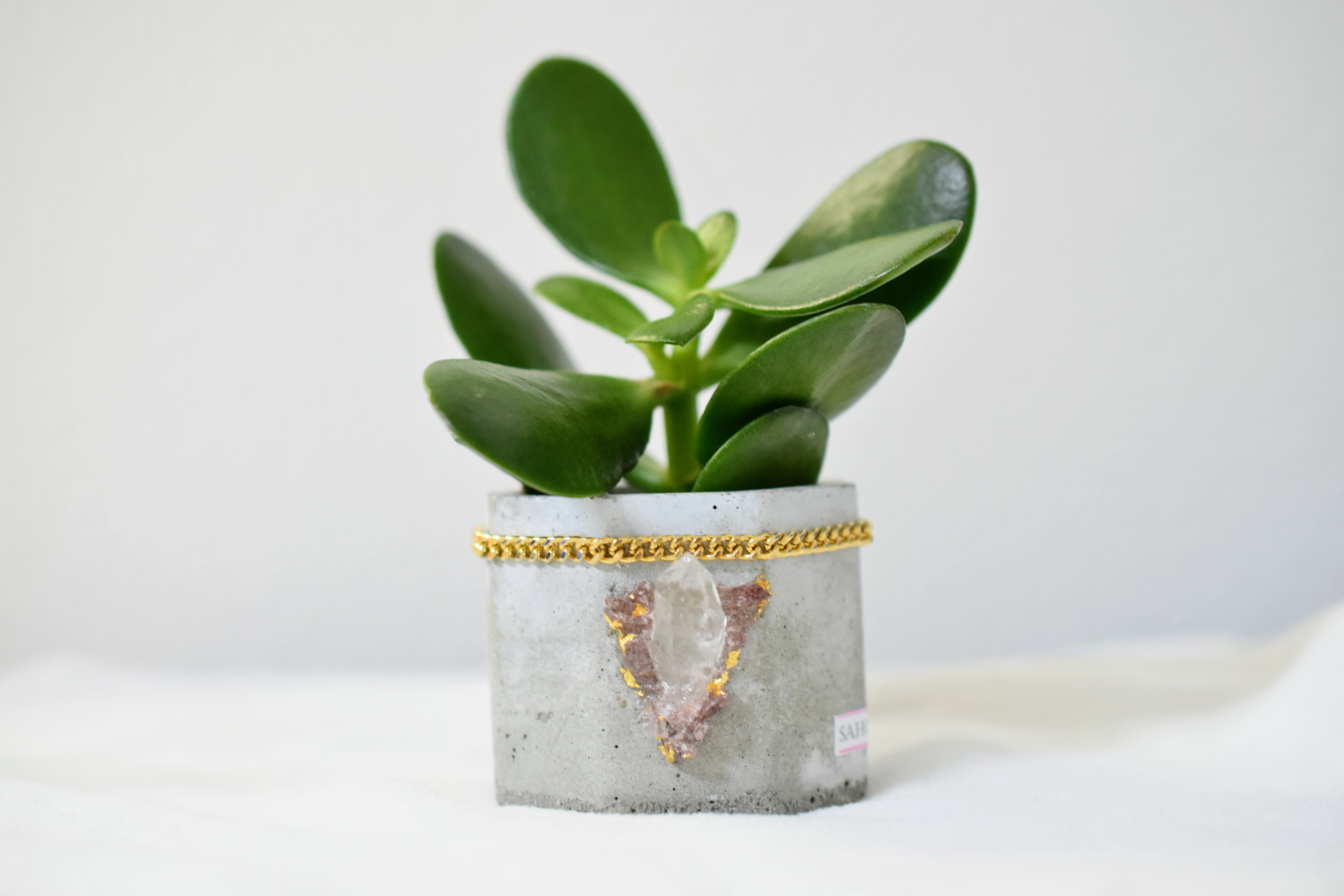 【宝石プランター】ストロベリークォーツ&水晶のミニプランター