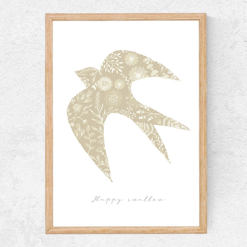 ツバメ✴︎ 北欧インテリアポスター◻︎【ベージュ】 イラスト N.ecru