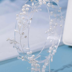 小枝 パール リーフ ヘッドドレス  / ブライダル バックカチューシャ  成人式 結婚式 ヘッドアクセサリー 4枚目の画像