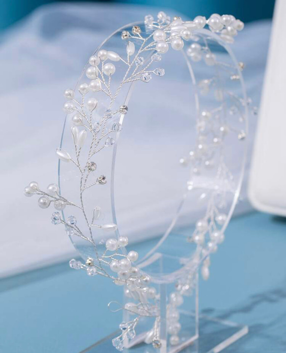 小枝 パール リーフ ヘッドドレス  / ブライダル バックカチューシャ  成人式 結婚式 ヘッドアクセサリー 4枚目の画像