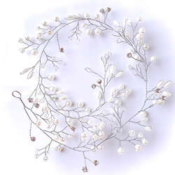 小枝 パール リーフ ヘッドドレス  / ブライダル バックカチューシャ  成人式 結婚式 ヘッドアクセサリー 2枚目の画像