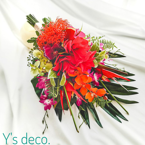 生花に見える】 南国リゾート風 高級造花 ウェディングブーケ