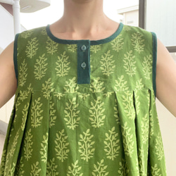 インド綿セットアップ④　パンジャビドレス　ブロックプリント　トップ　パンツ　ストール　3点セット　ピスタチオグリーン 7枚目の画像