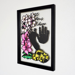 ‼️‼️切り絵　貼り絵　和紙　花の絵 シルバー額縁付き 和紙のはり絵 色紙ミニサイズ 桜 完成品 はり絵 切り絵 ちぎり絵