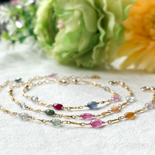 受注制作】マルチカラーサファイア ブレスレット✩. 天然石×14kgf 受注