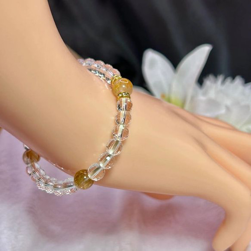 お金の運気～ ルチルクォーツ 高品質 水晶 スリムブレスレット 内径